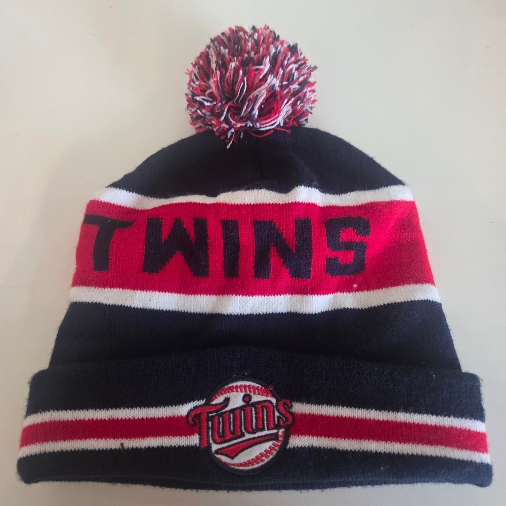 Minnesota Twins West Bend Beanie Hat Navy Blue Red White Pom Pom Cuffed Knit Cap